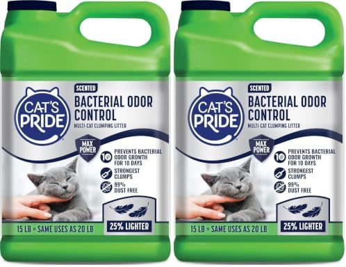 Cat's Pride Max Power: Bacterial Odor Control - Up to 10 Days of Powerful Odor Control - Strong Clumping - 99% Dust Free - Multi-Cat Litter, Scented, 15 Pounds (Pack of 2) by CatsPride