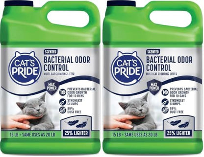Cat's Pride Max Power: Bacterial Odor Control - Up to 10 Days of Powerful Odor Control - Strong Clumping - 99% Dust Free - Multi-Cat Litter, Scented, 15 Pounds (Pack of 2) by CatsPride