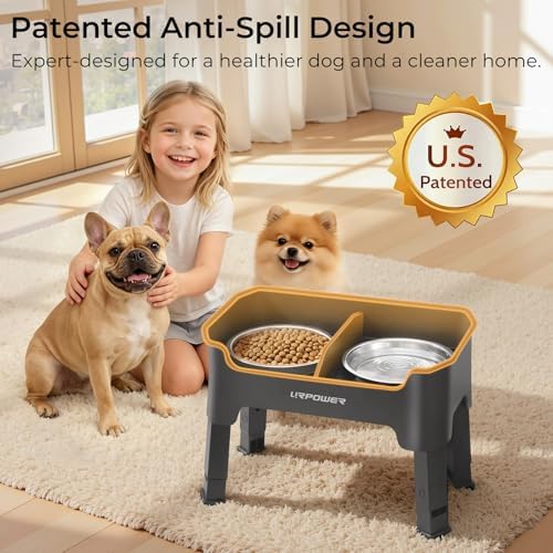 URPOWER Mess Proof Elevated Dog Bowls, Splash Guard Raised Bowl Stand - Image 2