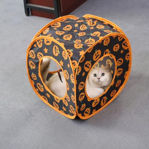 Andiker Cat Tent, 3 Holes Safe and Strong Cute Cats Tunnel Collapsible Easy to Carry Cat House for Indoor Cats Kittens Hiding Playing Training Sleeping (Square Yellow) - Image 5