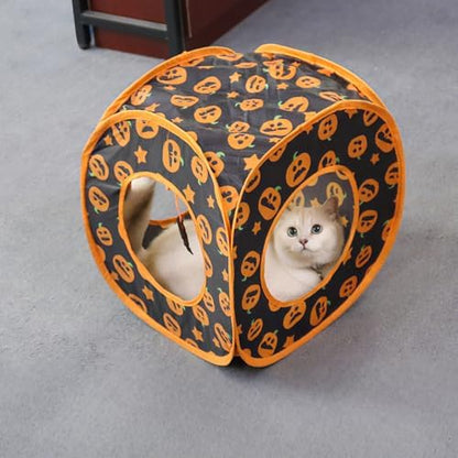 Andiker Cat Tent, 3 Holes Safe and Strong Cute Cats Tunnel Collapsible Easy to Carry Cat House for Indoor Cats Kittens Hiding Playing Training Sleeping (Square Yellow) - Image 5