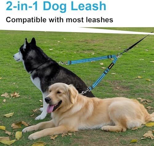 MingXpet Double Dog Leash for Two Dogs, No Pull Dog Leash, 360° Swivel No Tangle for Medium Dogs Walking & Training, Shock Absorbing Reflective Bungee, Blue - Image 6
