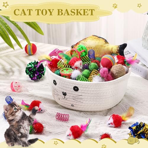 Zopeal 58 Pcs Cat Toy Set with Storage Basket Indoor, White, 9.8 Inch - Image 4