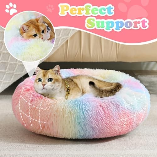 JOLLYVOGUE Dog & Cat Bed, Calming Anti-Anxiety Pet Bed for Small Dogs, Fluffy Donut Cushion for Small and Medium Pets (23") - Image 2