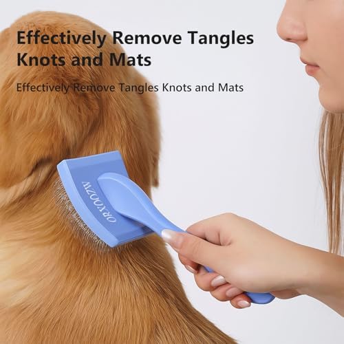 3PCS Slicker Brush for Dogs & Pet Comb,Professional Dog Grooming Brush (Goldendoodles,Poodles,Labradoodles) with Extra Long Pins to Effectively Remove Tangles, Knots,Mats Hair Collection Bottle (Blue) - Image 2