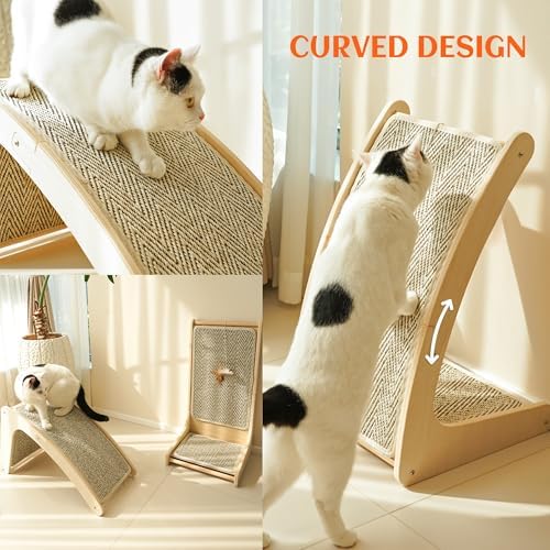 PETKARAY Cat Scratcher, Sisal Cat Scratch Pad, Curved Scratching Board for Indoor Kitty, Floor Mounted Scratcher with Mouse Toy Catnip - Image 6