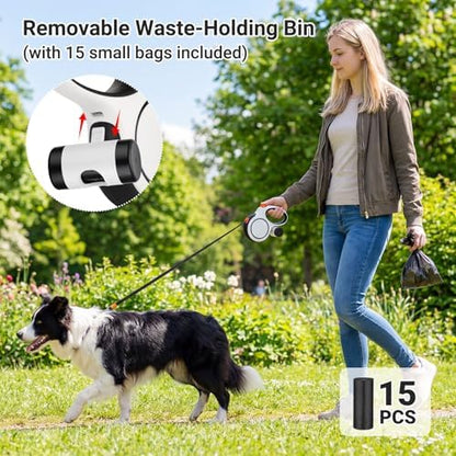 Segarty 16 Ft 360°Tangle-Free Leash with Detachable Waste Bag Holder, Retractable Dog Lead for Pet up to 66 Lbs, 5m White Walking Leash with Anti-Slip Handle & One-Handed Brake Pause Lock for Outdoors - Image 6