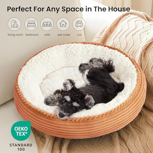 Love's cabin Round Donut Cat and Dog Cushion Bed, 24in Pet Bed for Small or Medium Dogs, Anti-Slip & Water-Resistant Bottom, Soft Durable Fabric Pet Beds, Washable Calming Cat Bed Orange - Image 6
