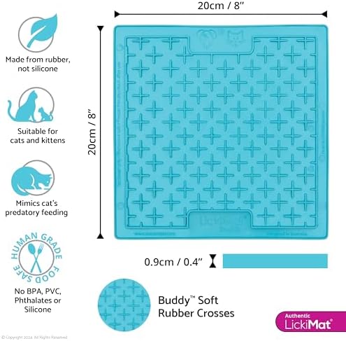 LickiMat Classic Buddy, Cat Slow Feeder Lick Mat, Boredom Anxiety Reducer; Perfect for Food, Treats, Yogurt, or Peanut Butter. Fun Alternative to a Slow Feed Cat Bowl or Dish, Turquoise - Image 2