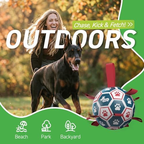 QDAN Large Outdoor Dog Toy, Soccer Ball with Straps, Durable Giant Dog Ball - Image 3
