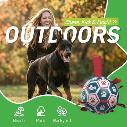 QDAN Large Outdoor Dog Toy, Soccer Ball with Straps, Durable Giant Dog Ball - Image 3