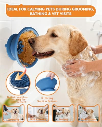 Dog Lick Bowl, Non-Slip Slow Feeder Licking Mat & Treat Dispenser (Wide Bowl Mouth w/Inlaid Stainless Steel Ring) - Interactive Toys, Anxiety Reducer, Freeze Bone for Dogs, BPA Free Silicone - Image 5