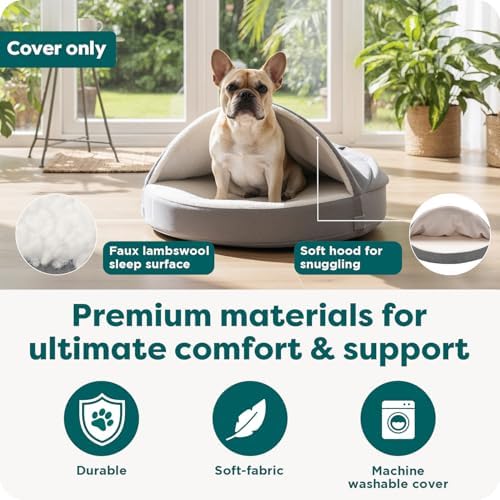 FurHaven Replacement Dog Bed Cover for Memory Foam & Cooling Gel Beds, Machine Washable, Medium (26 inch), Sherpa & Suede Snuggery, Gray - Image 5