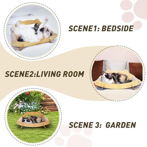 Sisal Cat Scratcher Bed with Hammock, Solid Wood Frame Cat Scratch Pad & Lounger for Indoor Cats, Durable Natural Sisal Cat Furniture Protector for Scratch, Rest and Sleep(Large) - Image 5