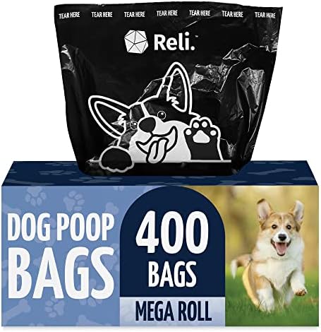 Reli. Dog Poop Bags (400 Bags - Large Single Roll) | Black, 9x13" by Reli