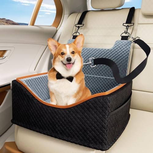 Dog Car Seat - Upgrade Super Soft Memory Foam Booster Car Seats for Small Medium Dogs, Dog Bed Washable with Storage Pockets Clip-On Safety Leash and Foam Filling Pet Travel Accessories up to 35lbs by NOVOLAB
