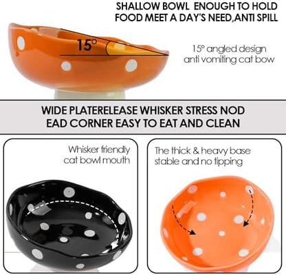 Red and Orange Mushroom Cat Bowl Set, 2PCS Elevated Ceramic Bowls for Cats - Image 6