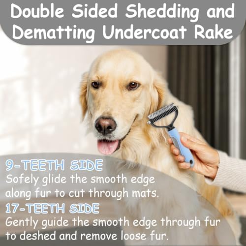 7 Pack Pets Grooming Brush Comb Kit,Double-Side Deshedding Dematting Dog Brush,Undercoat Rake for Dogs & Cats,with Metal Comb,Flea Comb,Open Knot Comb,Fine-Teeth Comb,Tear Stain Remover Comb - Image 2