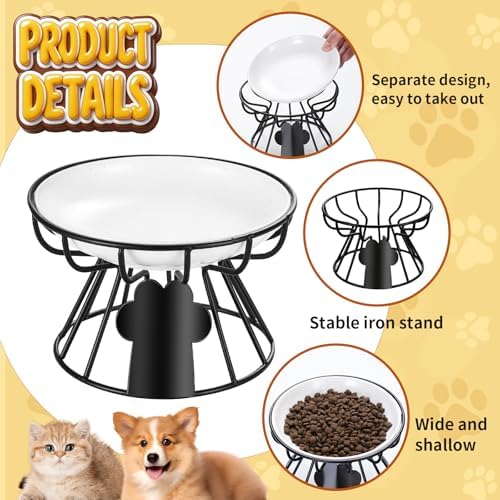 Shallow Cat Dishes with Metal Stand,Elevated Cat Bowl,Ceramic Cat Bowls,Raised Cat Food Bowls,Pet Feeder for Indoor Cats,Kitten and Small Dogs, Dishwasher Safe - Image 6
