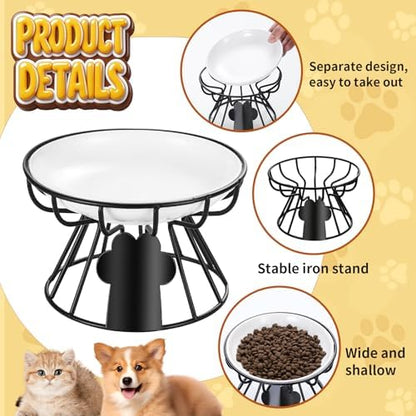 Shallow Cat Dishes with Metal Stand,Elevated Cat Bowl,Ceramic Cat Bowls,Raised Cat Food Bowls,Pet Feeder for Indoor Cats,Kitten and Small Dogs, Dishwasher Safe - Image 6