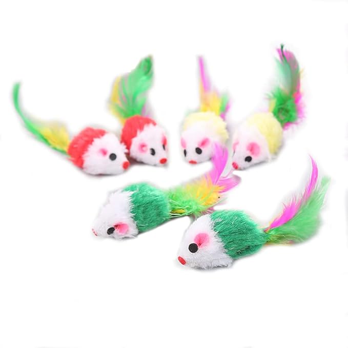 Smoro 20Pcs Cat Mouse Toys Feather Mouse Interactive Mini Funny Animal Playing Toys for Cats Kitten