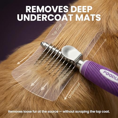 Poodle Dematting Fur Rake Comb Brush for Dogs and Cats - Long 2.5" Steel Safety Blades Metal Comb for Detangling Matted or Knotted Undercoat Hair - Image 2