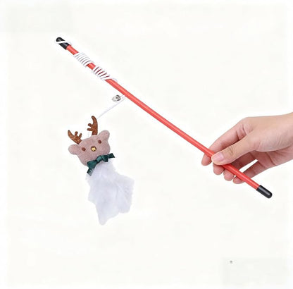 NOLITOY 3Pcs Christmas Cat Toy,Interactive Xmas Wand Sticks with Bell Attachment for Kitten Reindeer Xmas Indoor Pet Supplies