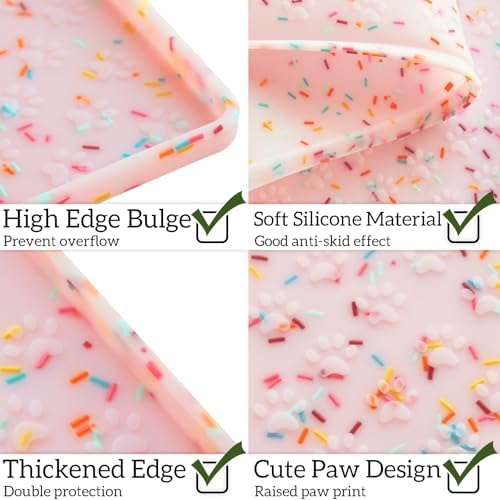 Ptlom Dog Food Mat Anti-Slip Dog Bowl Mats for Food and Water, Waterproof Pet Placemat Prevents Messy Spill to Floor, Silicone Puppy Feeding Tray for Small, Medium and Large Dogs Cats, Pink - Image 4
