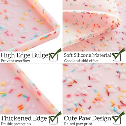 Ptlom Dog Food Mat Anti-Slip Dog Bowl Mats for Food and Water, Waterproof Pet Placemat Prevents Messy Spill to Floor, Silicone Puppy Feeding Tray for Small, Medium and Large Dogs Cats, Pink - Image 4