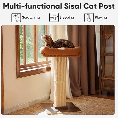 FUKUMARU Retro-Style Cat Scratching Post with Perch for Indoor Adult Cats - Image 2