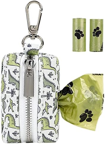 ARING PET Dog Waste Bag Dispenser, Cotton Doggy Poop Bags Holders Attach to Any Leashes, Portable Washable Dinosaur Pet Waste Pouch Dispenser with Metal Zipper by ARINGPET