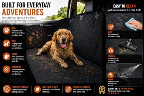 Back Seat Cover for Dogs, Dog Car Seat Cover, 100% Waterproof Dog Hammock with Side Flaps, Non-Slip Pet Seat Protector, Heavy Duty Oxford Fabric, Fits Cars, SUVs & Trucks - Image 7