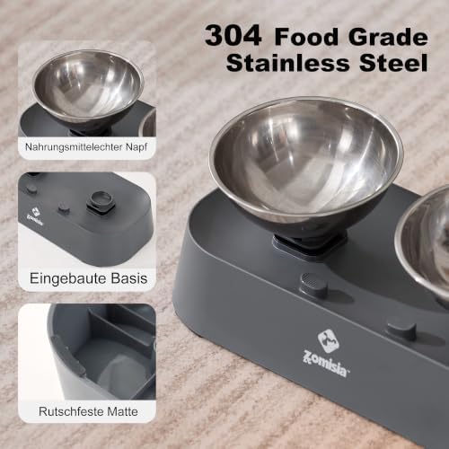ZOMISIA Raised Cat Food and Water Bowls with 3 Height for Indoor Cats, 15° Tilted in Both Ways Elevated Base Anti Vomiting Cat Dishes, Anti Spill for Puppies - Image 5