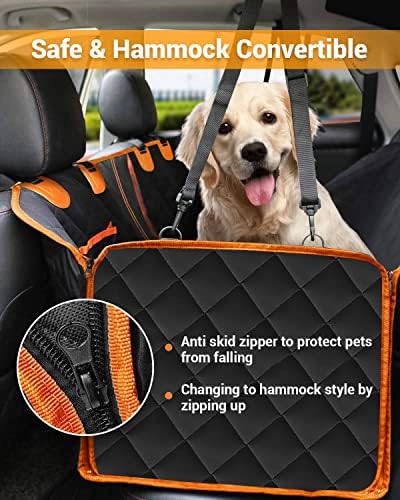 Dog Car Seat Cover, 600D Heavy Dute Car Seat Cover for Dogs Pets, 100% Waterproof Anti-Scratch Nonslip Dog Hammock for Cars, Seat Covers Protector with Seatbelt for Sedan SUV Truck XL Orange&Black - Image 5