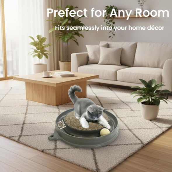 AUOON Cat Scratcher Toy with Ball Track - 3 in 1 Interactive Cat Toy, Cat Scratch Pad with Cat Ball Toy and Plush Cat Mouse Toy for Indoor Cats and Kittens (Gray)