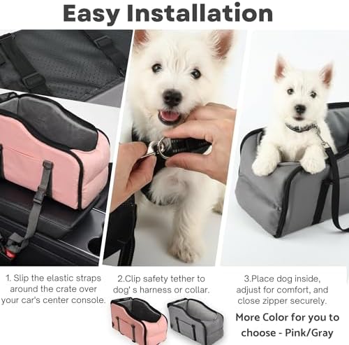 Center Console Dog Car Seat for Small Dogs Under 13LBS Pink - Image 6