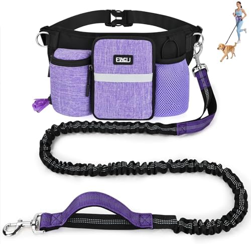 ETACCU Heavy Duty Hands Free Dog Leash with Zipper Pouch Waist Belt for Large Medium Dogs for Running, Walking, Jogging and Hiking, Dual Padded Handles and Durable Bungee (1 Dog Purple) by ETACCU