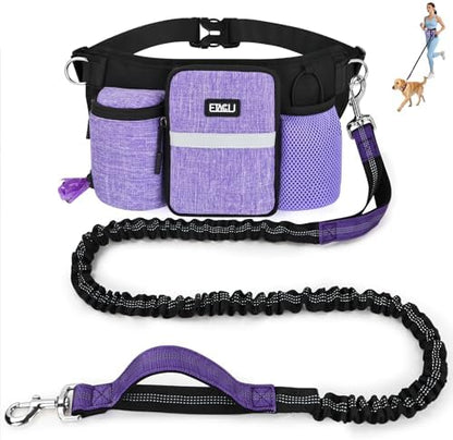 ETACCU Heavy Duty Hands Free Dog Leash with Zipper Pouch Waist Belt for Large Medium Dogs for Running, Walking, Jogging and Hiking, Dual Padded Handles and Durable Bungee (1 Dog Purple) by ETACCU