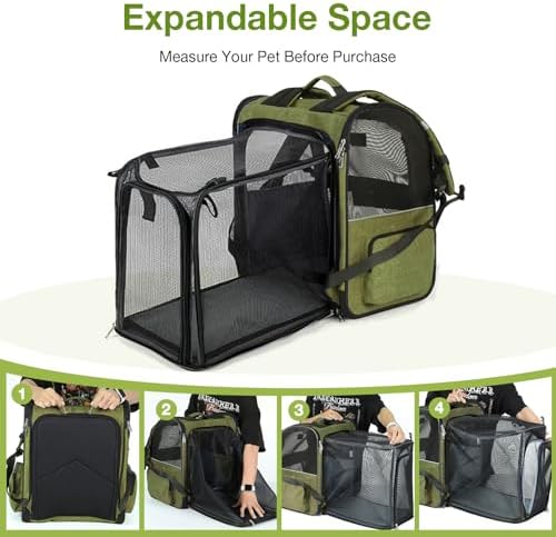Large Cat Backpack Carrier Expandable Pet Carrier Backpack for Small Dogs Medium Cats Fit Up to 18 Lbs, Dog Backpack Carrier, Foldable Puppy Backpack Carrier for Travel, Hiking,Dark Green - Image 4