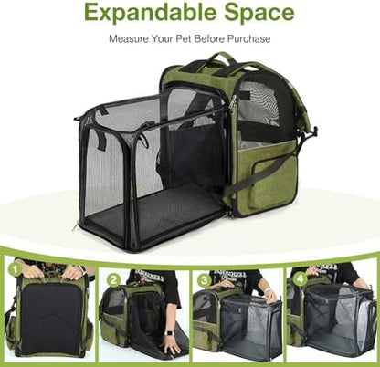 Large Cat Backpack Carrier Expandable Pet Carrier Backpack for Small Dogs Medium Cats Fit Up to 18 Lbs, Dog Backpack Carrier, Foldable Puppy Backpack Carrier for Travel, Hiking,Dark Green - Image 4
