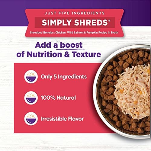 Wellness Bowl Boosters Simply Shreds Wet Dog Food Topper for Small, Medium, and Large Breeds, Grain Free, Natural, Wild Salmon and Pumpkin Recipe, 2.8 oz, Pack of 12 Pouches - Image 5