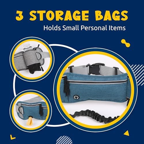 Lightweight Hands Free Dog Walking Waist Belt Leash with Storage Pouch, Featuring Dual Handles and Heavy-Duty Durable Bungee—Perfect for Outdoor Hiking and Running (Light Blue) - Image 2