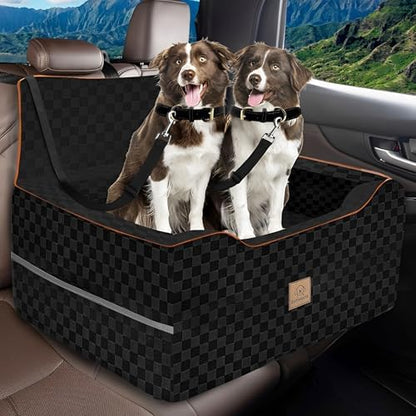 Large Dog Car Seat for Back Seat – Removable Dog Booster Seat & Washable Pet Car Seat for Medium & 2 Small Dogs up to 60lbs – Safety Straps & Storage Pocket – Travel & Home Use (Black) by Unknown
