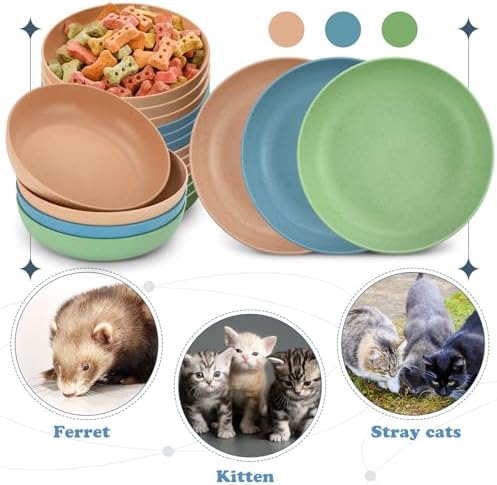 Tioncy 24 Pcs Cat Food Bowl 5.5'' Fatigue Relief Shallow Cat Food Dish Wide and Small Pet Wet Plate Wide Stray Wet Feeding Bowl for Ferrets Feral Short Legged Kitten, Wheat Straw(Three Color,Classic) - Image 5