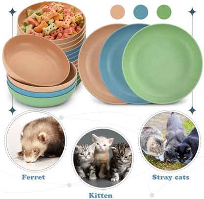 Tioncy 24 Pcs Cat Food Bowl 5.5'' Fatigue Relief Shallow Cat Food Dish Wide and Small Pet Wet Plate Wide Stray Wet Feeding Bowl for Ferrets Feral Short Legged Kitten, Wheat Straw(Three Color,Classic) - Image 5
