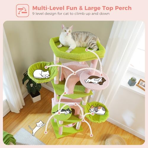 PAWZ Road Pink 70” Cat Tree with Hammock, Large Bed 2 Condos & 5 Posts - Image 3