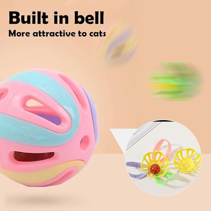 Colorful Cat Toy Balls with Bell, Interactive Hollow Design, Plastic, Training Exercise Toy (Yellow 6 Pack)