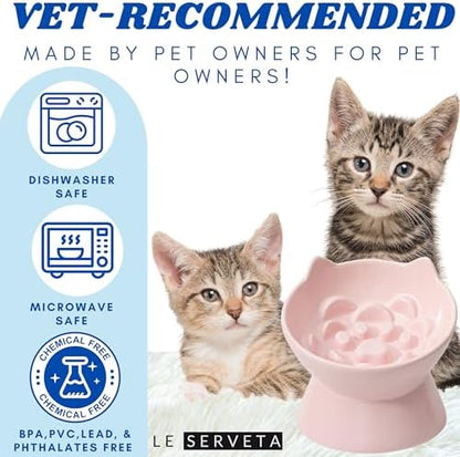Macarons Series Ceramic Slow Feeder Cat Bowl, Raised Puzzle Feeder, Anti Vomiting Cat Slow Feeding, Elevated Food Bowl, Whisker Friendly Pet Bowl with Cute Ear Design (Pink) - Image 5