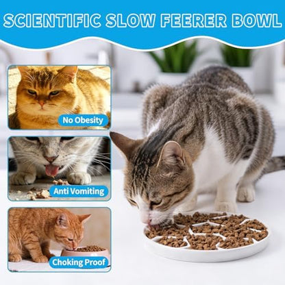 Ceramic Cat Slow Feeder,Shallow and Wide Opening Dish for Whisker Friendly - Image 3