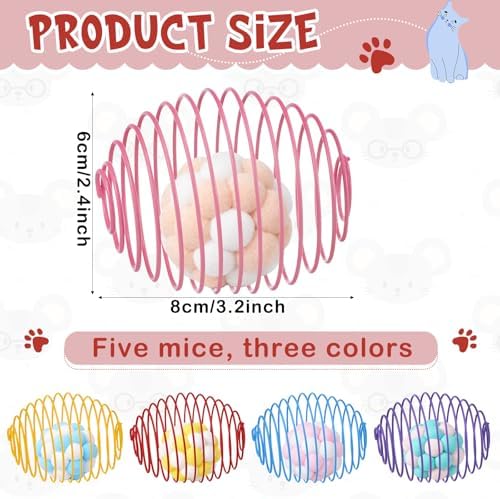 Jecery 5 Pcs Cat Toys Spring,Plush Ball,Multicolor - Image 2